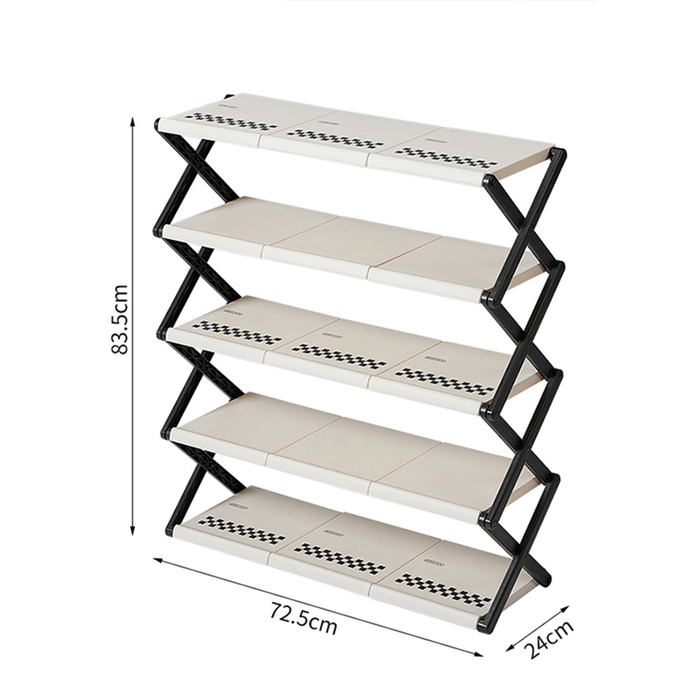 Household SimpleX Free Installation Folding 5 Layer Shoe Rack Plastic