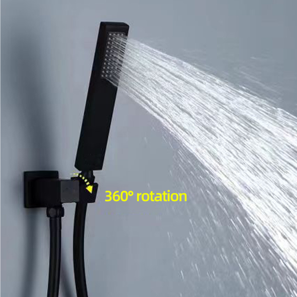 Black brass wall mounted bathroom hidden shower faucet mixer set with hand shower wall mounted tub rain shower head set