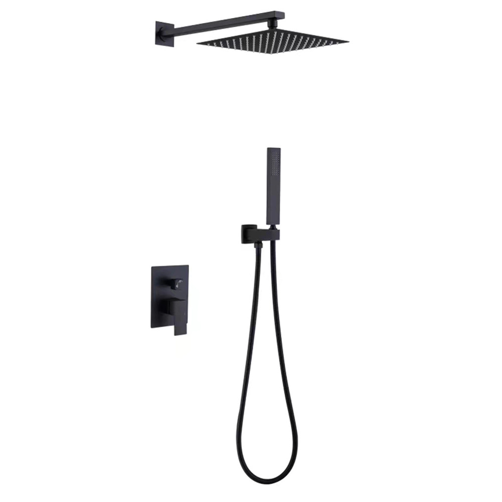 Black brass wall mounted bathroom hidden shower faucet mixer set with hand shower wall mounted tub rain shower head set