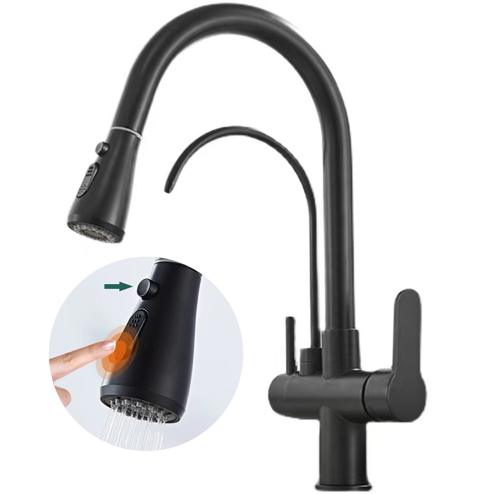 45 All copper valve body Kitchen Sink Faucet with Pull Down Sprayer 2 Handle 3 in 1 Water Filter Purifier Faucets