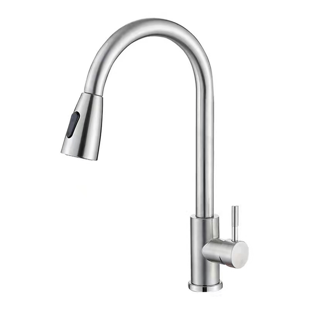 304Stainless Steel Kitchen Faucet Single Handle Pull Out wire drawing Tap Pull Down Stainless Steel Kitchen Faucet