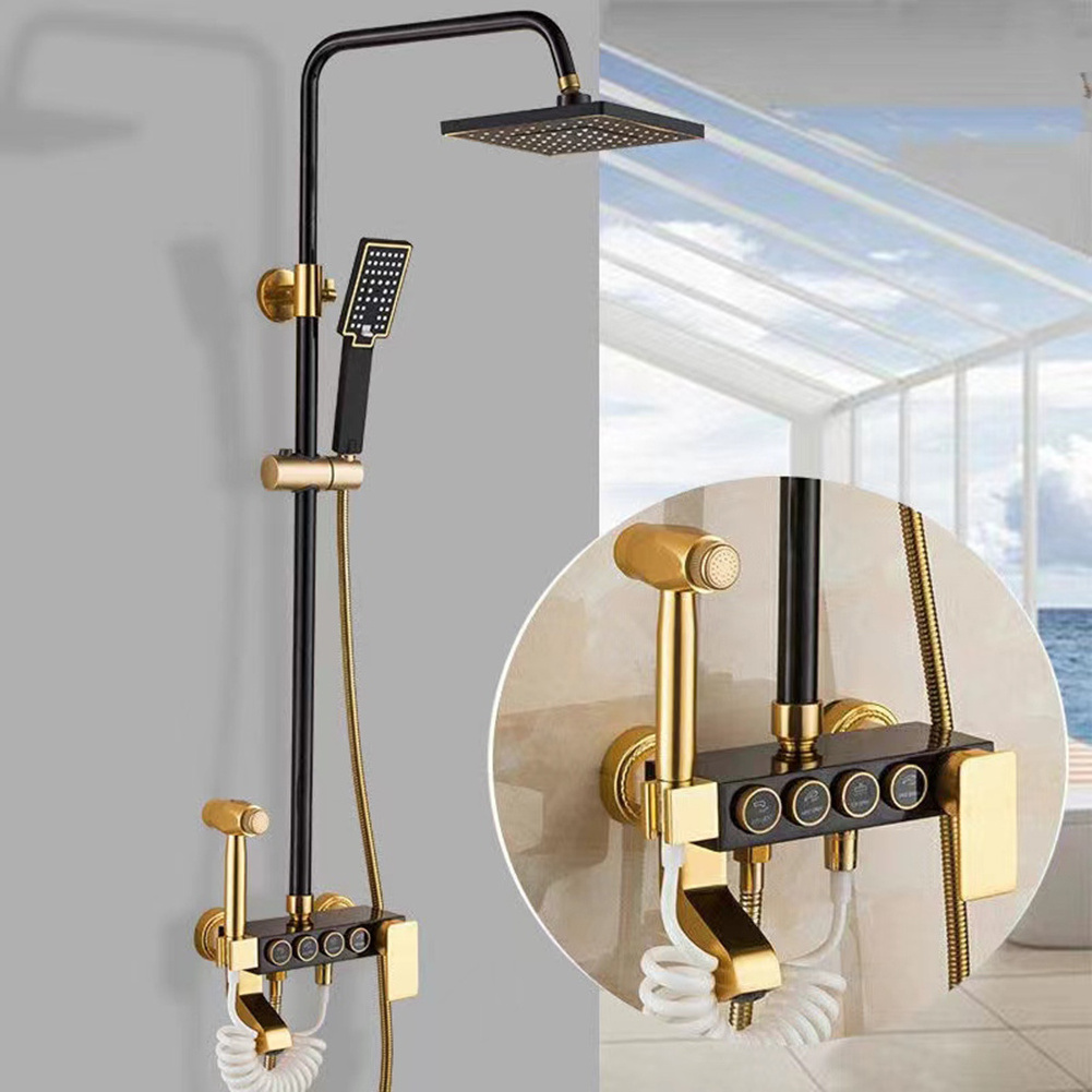 European-style contracted aluminum black gold toilet four block shower tap faucet bathroom accessories shower set