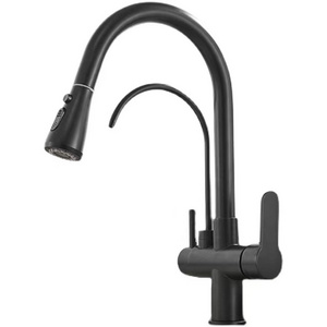 23 Brass Matte Black 3 Way Sink Mixer Kitchen Tap Pull Out Spray 360 Rotation Water Filter Faucet