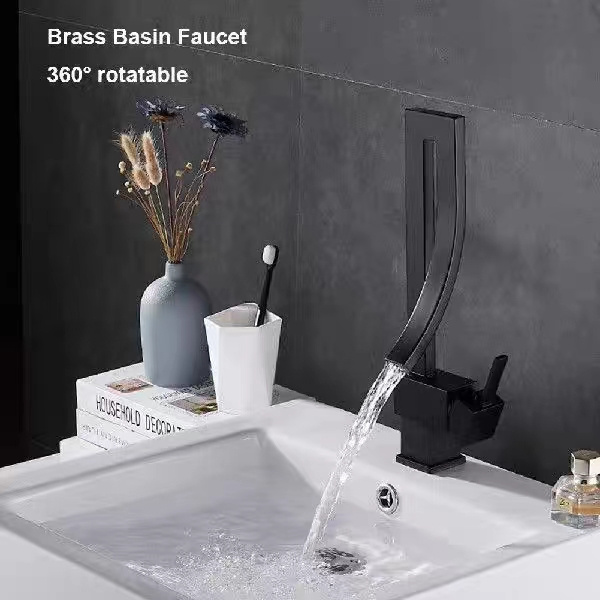 35 Black Brass Bathroom Square Basin Faucet Sink Mixer Tap Deck Mounted Hot And Cold Bathroom Faucet