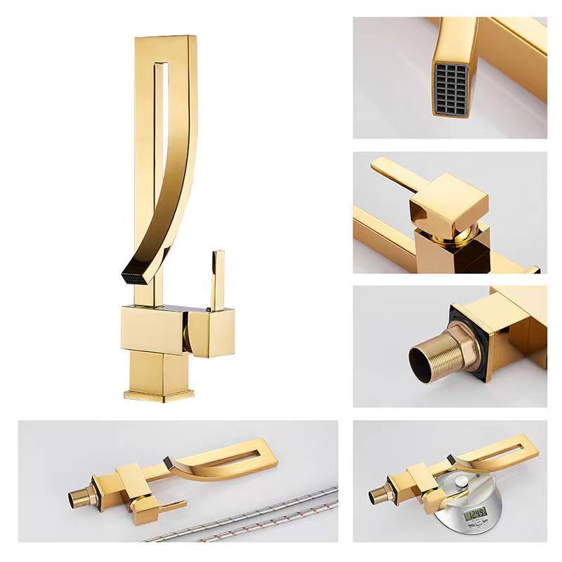 34 Custom Modern Waterfall gold Basin Faucet Mixer Taps Bathroom Brass Single Hole Hot And Cold Water Faucets