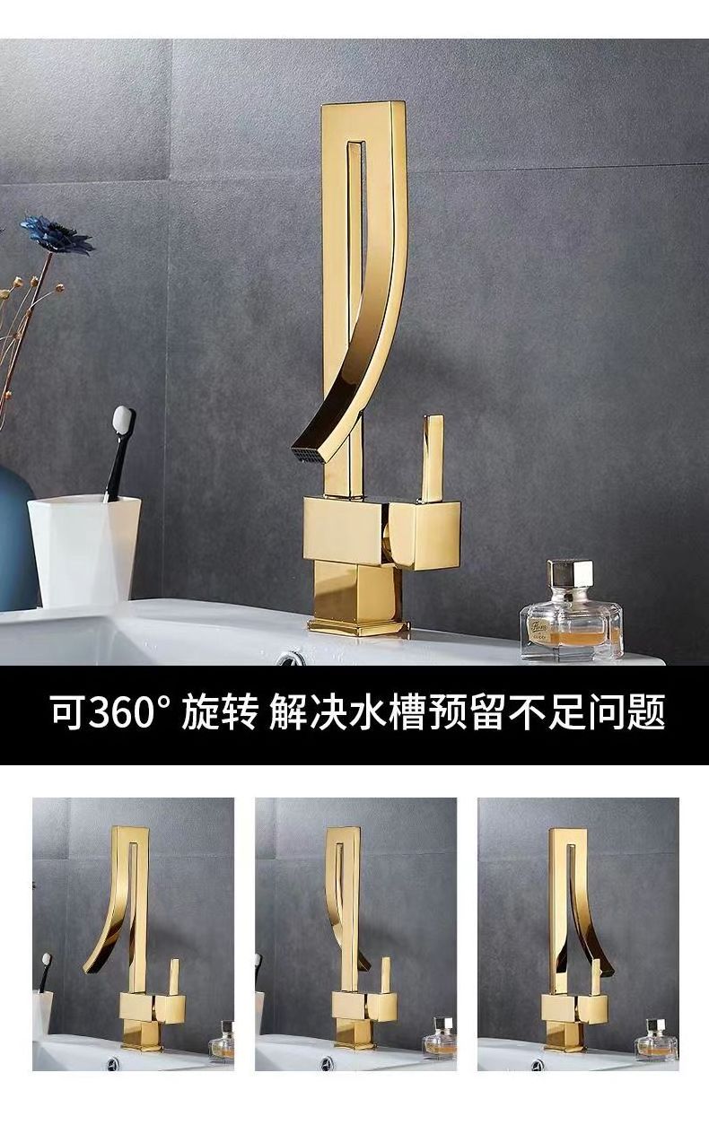 34 Custom Modern Waterfall gold Basin Faucet Mixer Taps Bathroom Brass Single Hole Hot And Cold Water Faucets