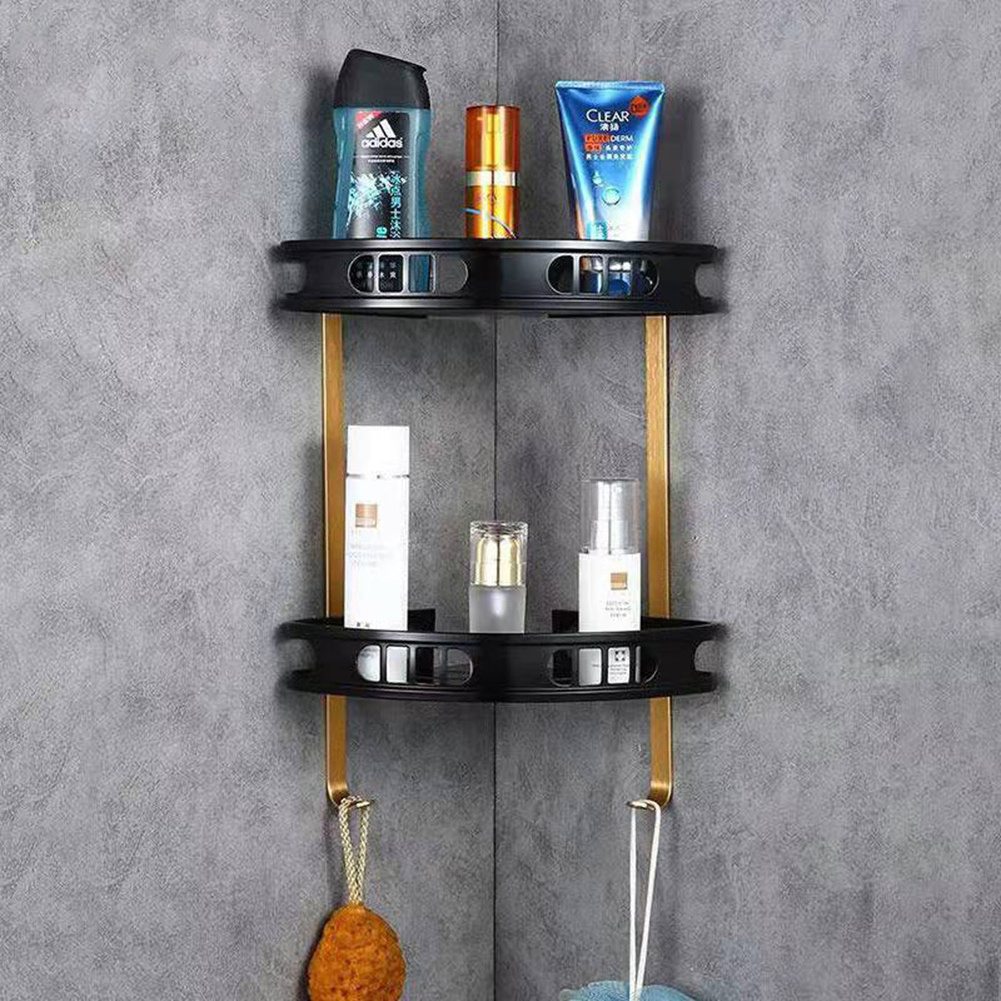 Black gold space mounted bathroom shelf shelves towel holder wall mounting aluminum towel rack