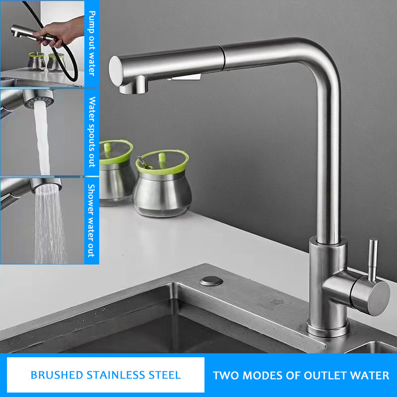 72 Matte Black Brushed Single Handle Deck Mount Pull Down Pull Out Sprayer Stainless 304Steel Kitchen Faucets For Sink