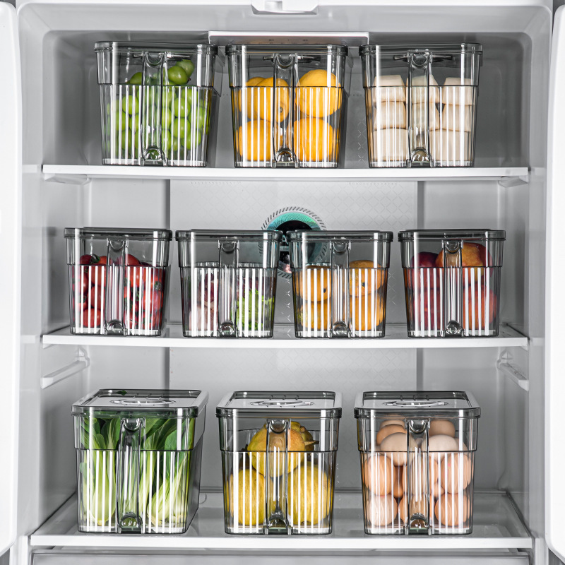 Household Customizable Kitchen Refrigerator Organizer With Lid Clear Plastic Vegetable Fruit Storage Container Box