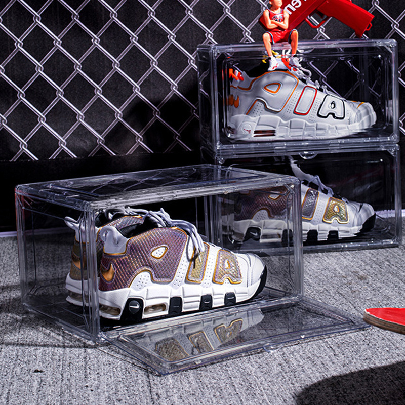 Plastic premium shoe case acrylic transparent sneaker crates clear custom stackable  storage box