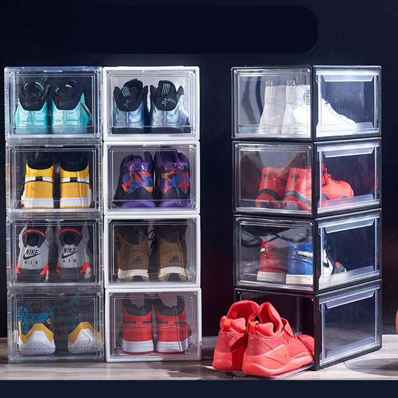 Transparent Plastic Collection Display Shoe Box Magnetic Drop Front Shoe Container Organizer For Closet Shoe Box  storage