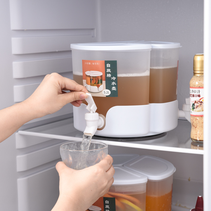 Household three compartments rotary cold water kettle with faucet large capacity fruit tea pot cold brew ice water bucket