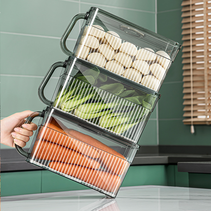 Household Customizable Kitchen Refrigerator Organizer With Lid Clear Plastic Vegetable Fruit Storage Container Box