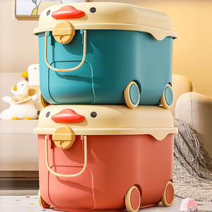 Cute kids storage box toys books storage chest Cartoon plastic storage container with wheels