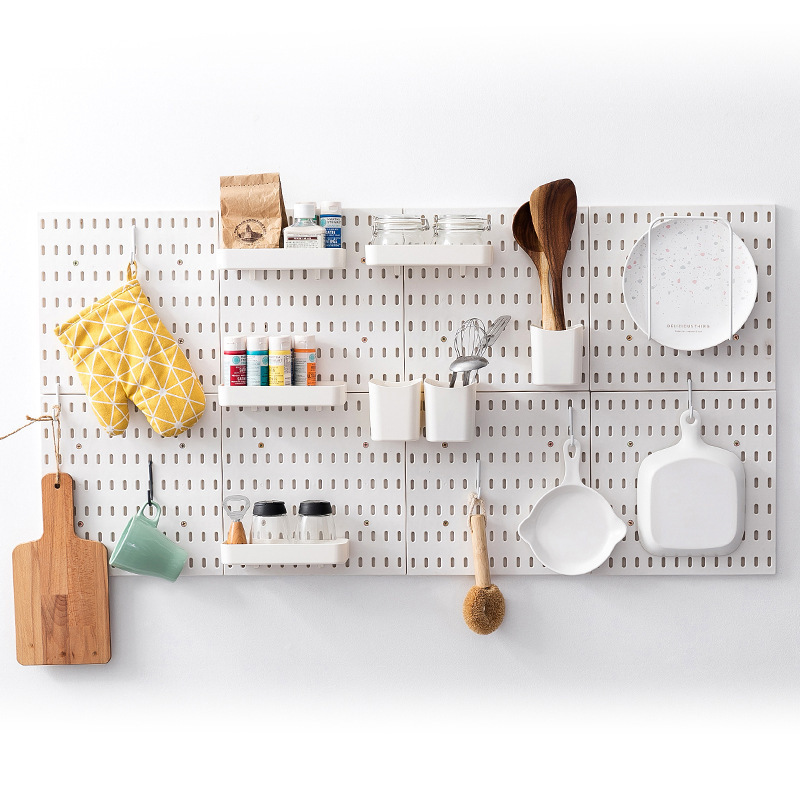 Dormitory kitchen wall hanging no punching decoration hole plate storage rack Bathroom wall with hook shelf shelving pegboard