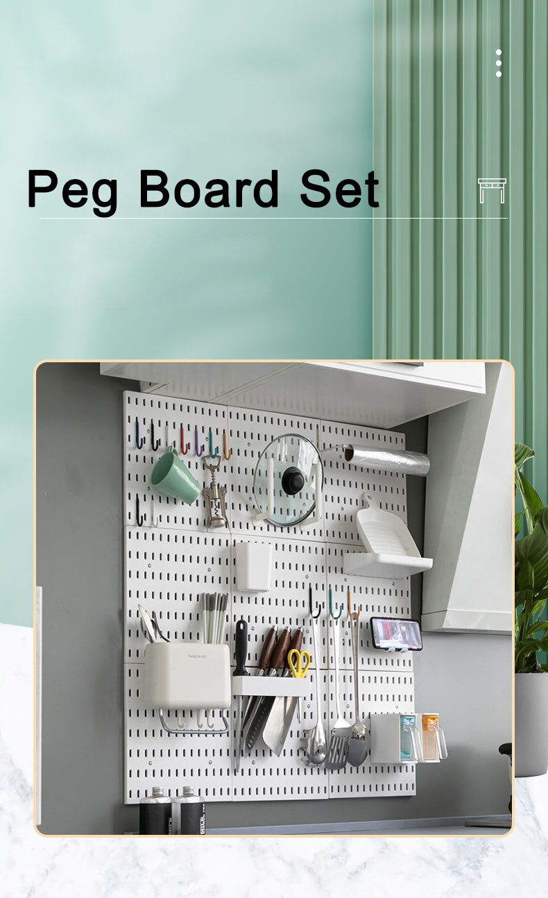 Dormitory kitchen wall hanging no punching decoration hole plate storage rack Bathroom wall with hook shelf shelving pegboard