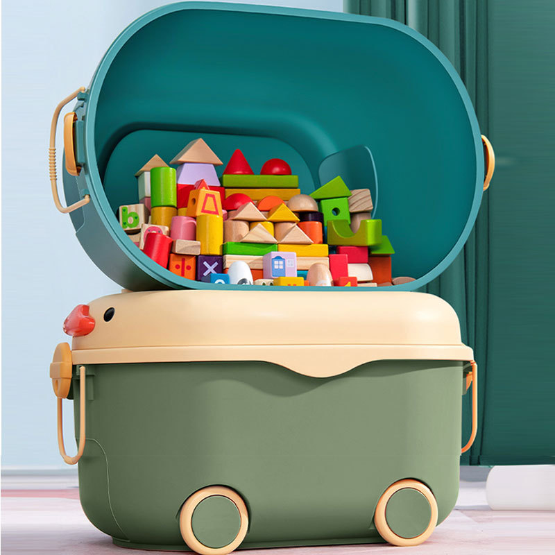 Cute kids storage box toys books storage chest Cartoon plastic storage container with wheels