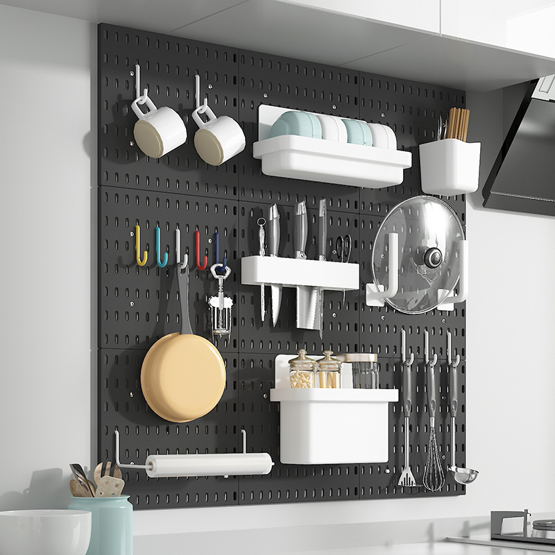 Dormitory kitchen wall hanging no punching decoration hole plate storage rack Bathroom wall with hook shelf shelving pegboard