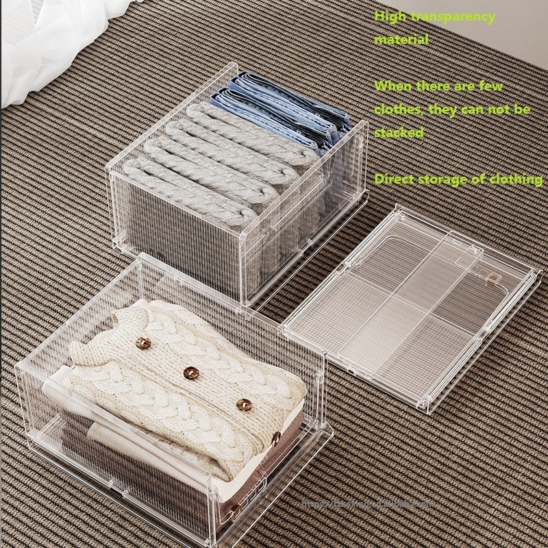 Stackable Plastic Storage Basket Bin Shelf Box  for Closet Wardrobe Organizer Foldable Clothes Drawer Storage Container