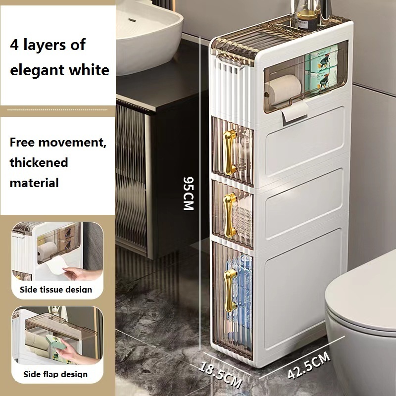 Mobile Bathroom Storage Cabinet for Small Spaces Skinny Bathroom Storage Corner Floor with 3 Layers Shelves