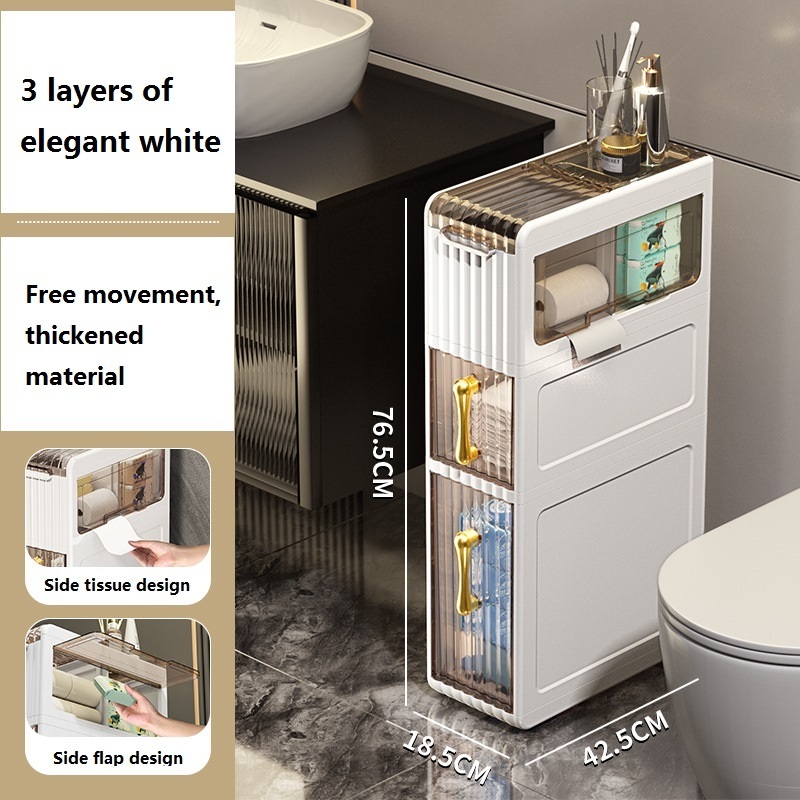 Mobile Bathroom Storage Cabinet for Small Spaces Skinny Bathroom Storage Corner Floor with 3 Layers Shelves