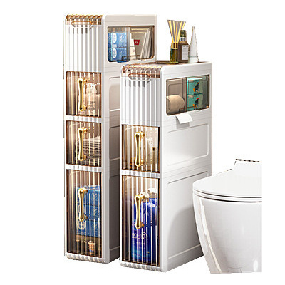 Mobile Bathroom Storage Cabinet for Small Spaces Skinny Bathroom Storage Corner Floor with 3 Layers Shelves