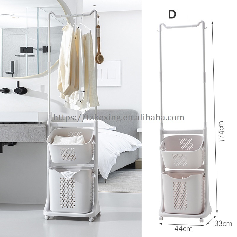 Laundry Cart with Wheels and Hanging Rack Rolling Laundry Basket with Clothes Coat Garment Rack Laundry Butler