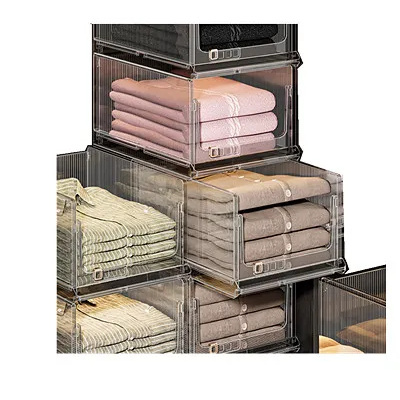 Stackable Plastic Storage Basket Bin Shelf Box  for Closet Wardrobe Organizer Foldable Clothes Drawer Storage Container