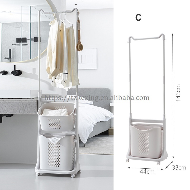 Laundry Cart with Wheels and Hanging Rack Rolling Laundry Basket with Clothes Coat Garment Rack Laundry Butler