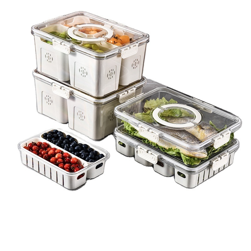 Fruit Meat Storage containers pantry kitchen Compartment Snackle Box for Fridge with Lids