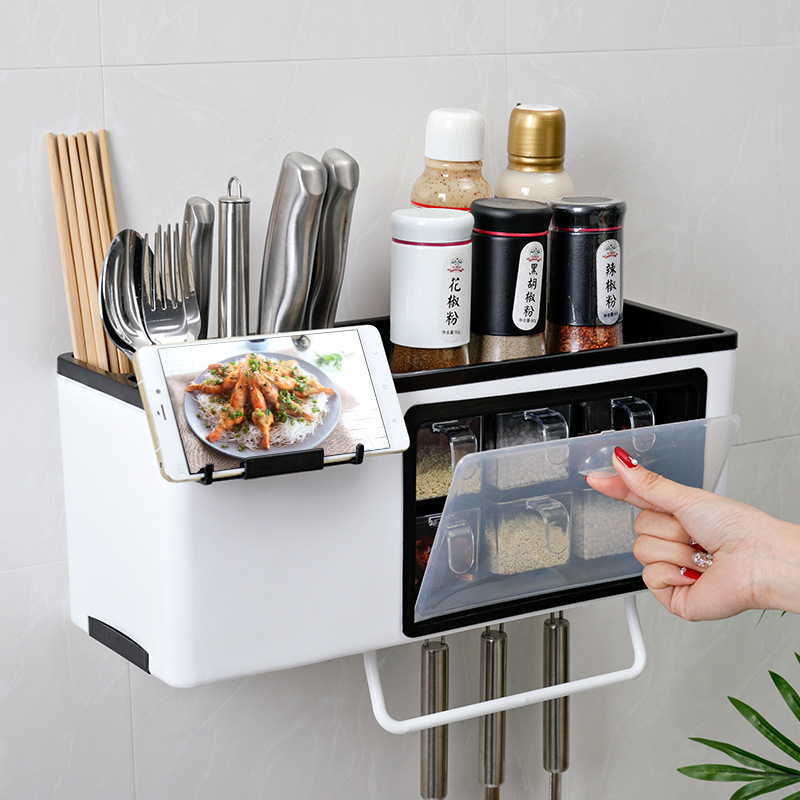 Spice Jar Knife Holder Seasoning Shelf Chopsticks Fork Storage Rack Organization Set Multifunction Kitchen Tool  Storage Boxes