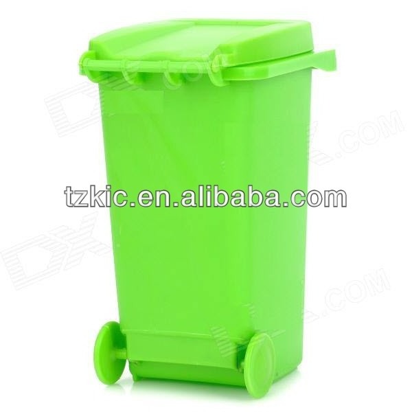 Plastic Mini Trash Can Style Desktop bin Storage Case w/ Cover for Small Gadgets - Green