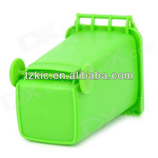 Plastic Mini Trash Can Style Desktop bin Storage Case w/ Cover for Small Gadgets - Green