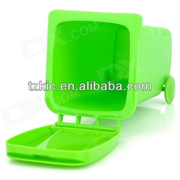 Plastic Mini Trash Can Style Desktop bin Storage Case w/ Cover for Small Gadgets - Green