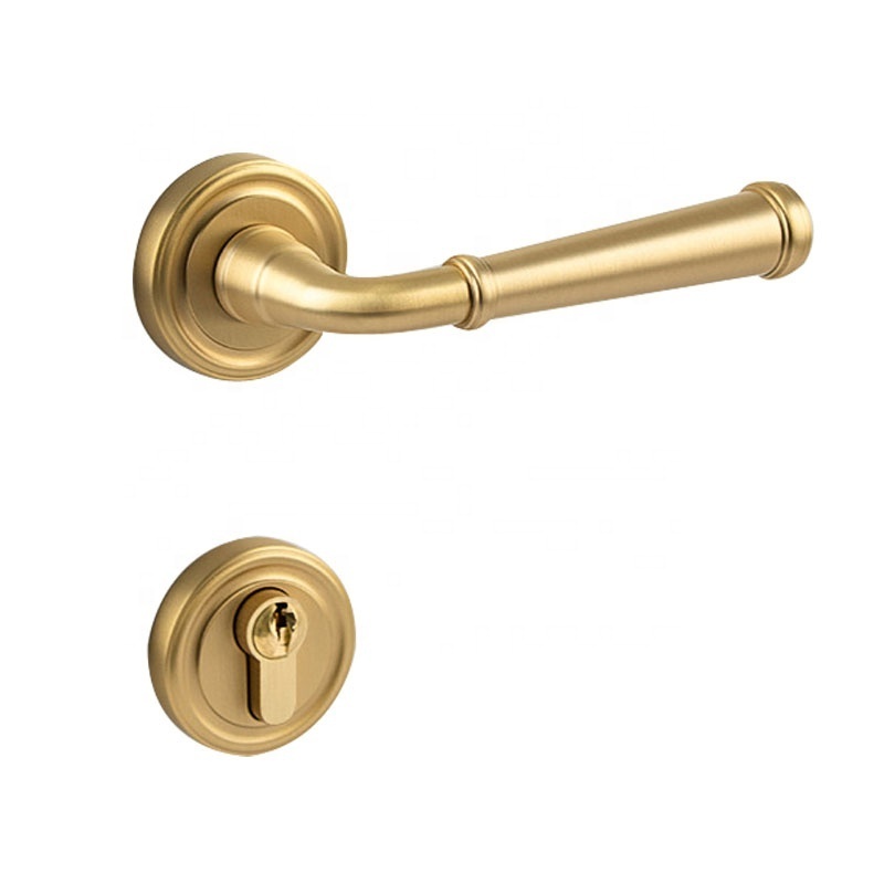 Pure copper American style bedroom door lock luxury home interior brass wooden door handle European brass double bar lock