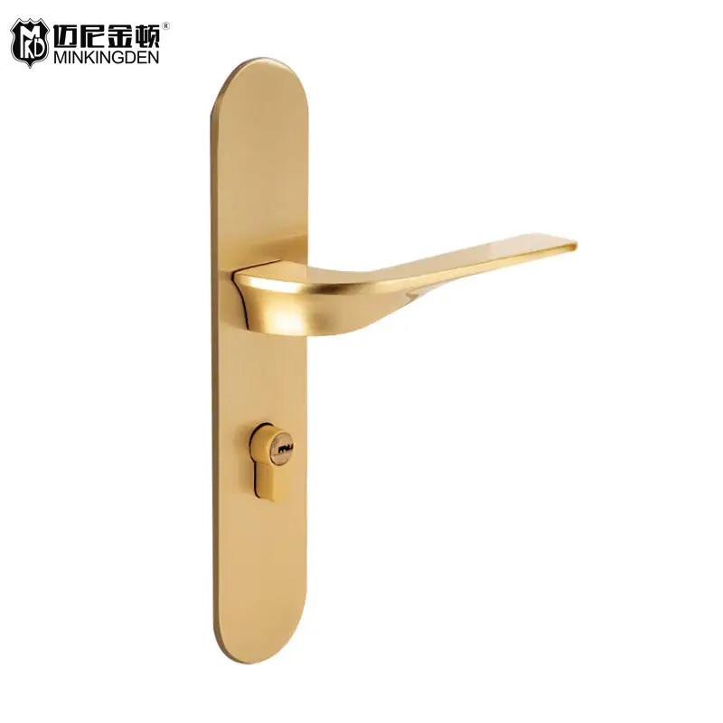 Minimalist gold interior door lock home pure copper solid wood door handle toilet handle door lock