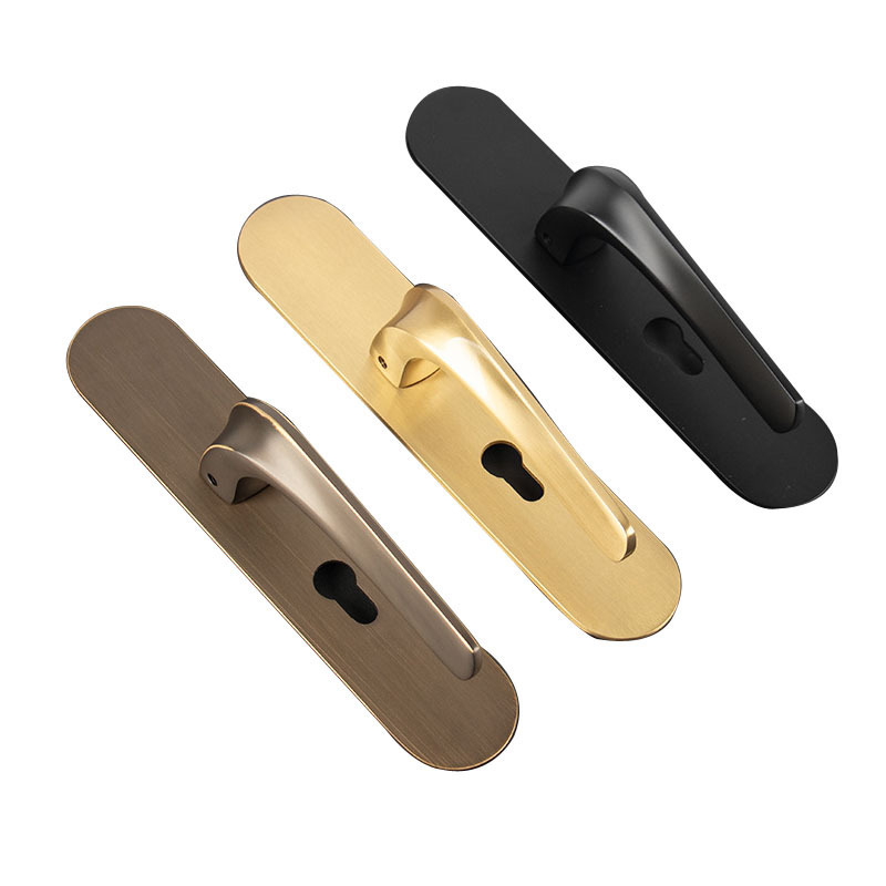 Minimalist gold interior door lock home pure copper solid wood door handle toilet handle door lock