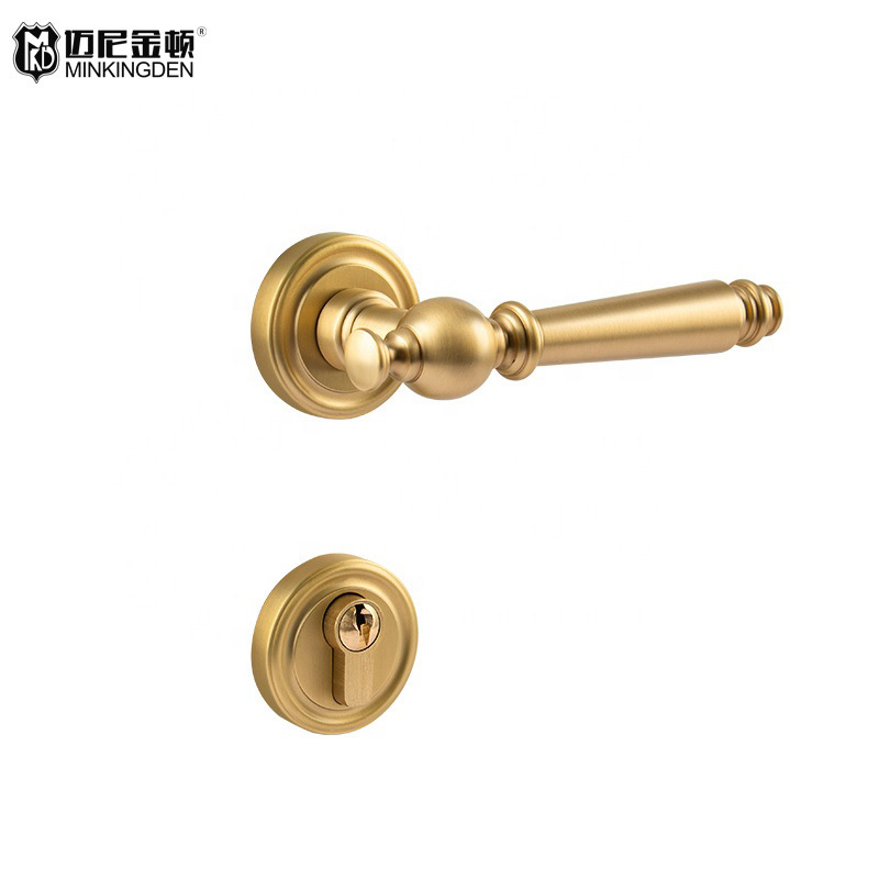 Luxury gold split pure copper solid wood door handle home bedroom fertise lever single sided door lock