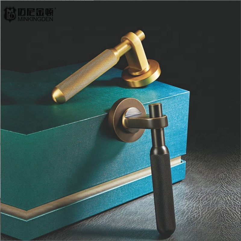 Luxury knurled gold interior door lock solid door knob bedroom lever fertise bathroom single side security door knob