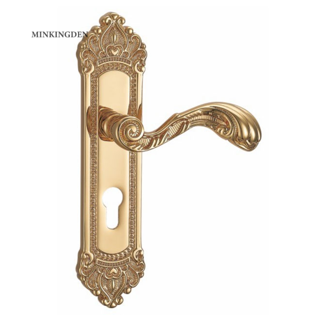 Wholesale Factory Price Exterior Door Integrated Locks Gold Solid Brass Door Handle