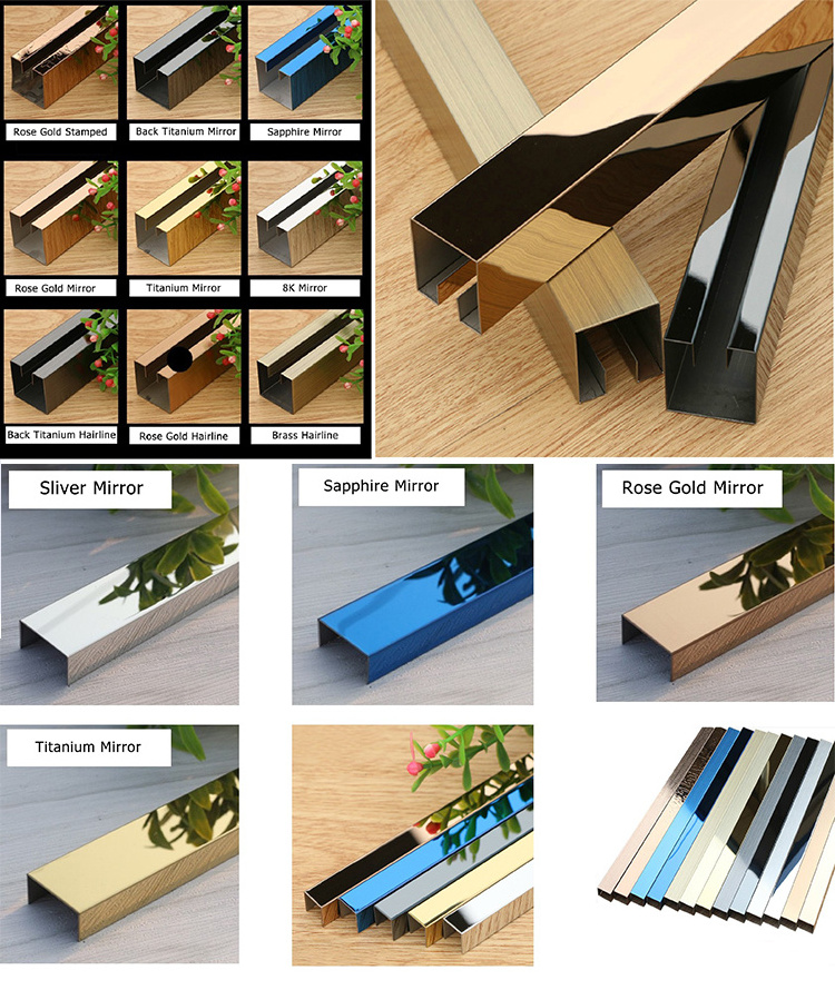 TZL 201 304 Golden Mirror Polished Stainless Steel Tile Trim Ceramic Corner Trim for Marble Edge