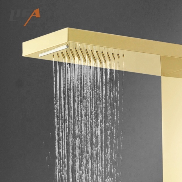 metal shower system smart multifunctional massage jets golden stainless steel shower panel