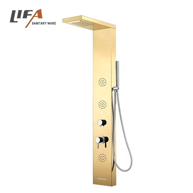 metal shower system smart multifunctional massage jets golden stainless steel shower panel