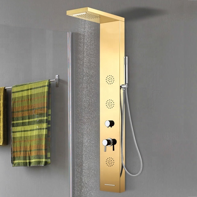 metal shower system smart multifunctional massage jets golden stainless steel shower panel