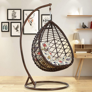 Outdoor Balcony PE Rattan Egg-Shaped Wicker Rattan Hanging Egg Chair Hanging Hammock with Cushion