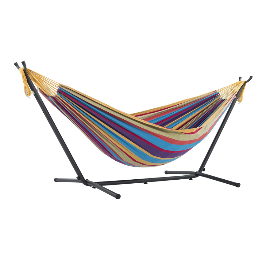 Outdoor Double Cotton Folding Portable Free Standing Hammock with Space Saving Steel Stand