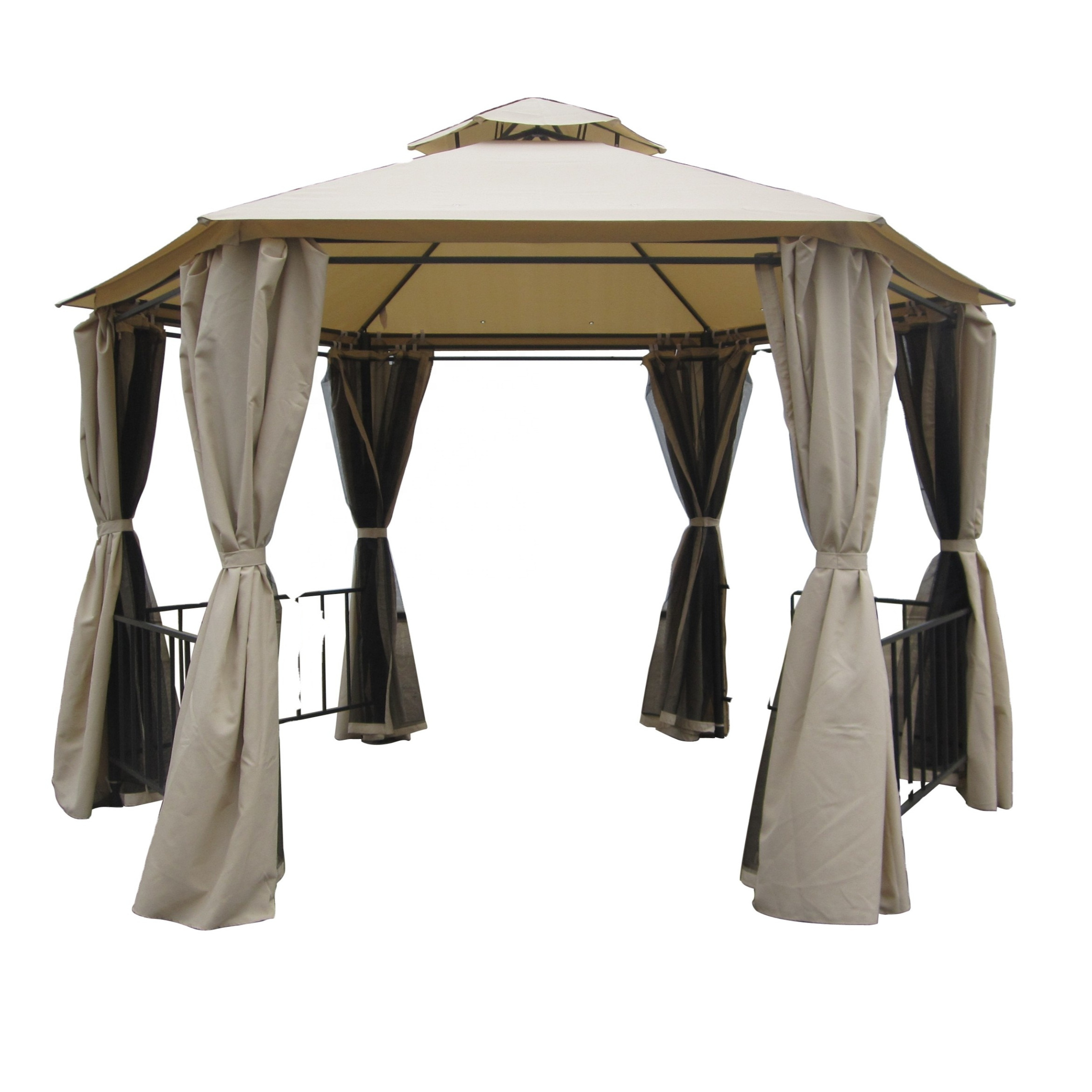 Luxury outdoor garden Aluminum Frame hexagonal gazebo With Double Top