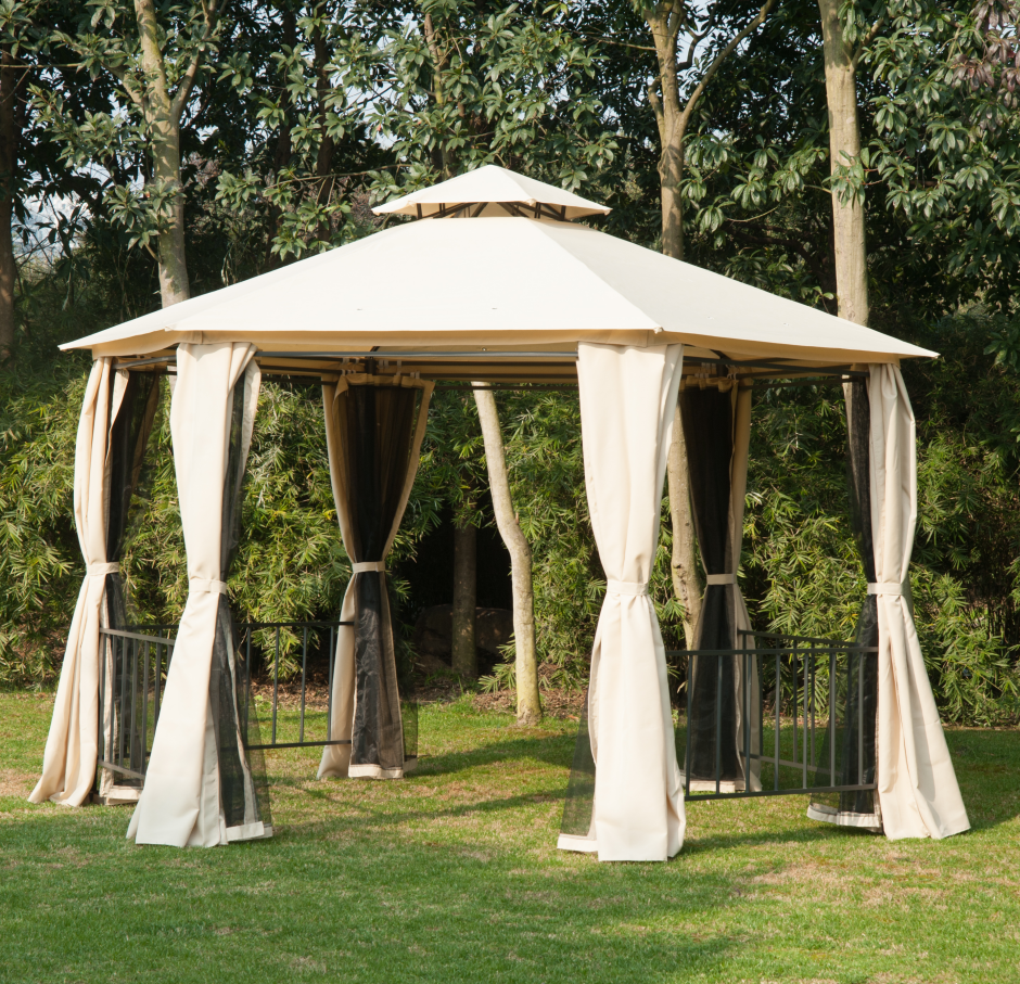 Luxury outdoor garden Aluminum Frame hexagonal gazebo With Double Top