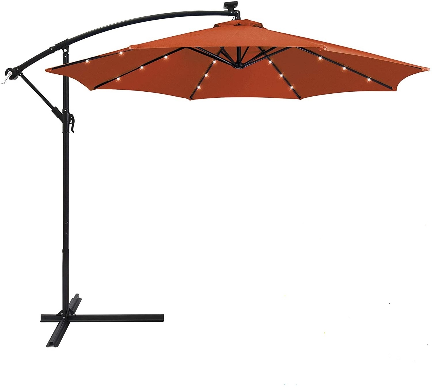 10ft Solar Powered LED Light Offset Patio Beach Umbrella with Easy Tilt Adjustment