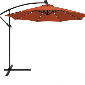 10ft Solar Powered LED Light Offset Patio Beach Umbrella with Easy Tilt Adjustment